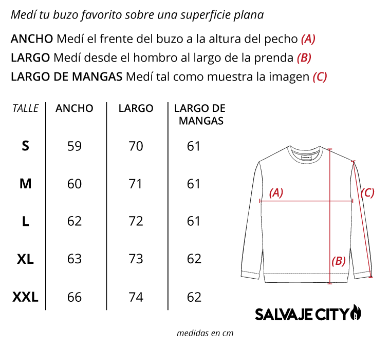 Tabla de talles buzo